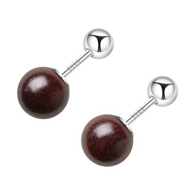 印度小叶紫檀耳钉女螺丝拧扣耳饰