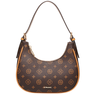 奥康腋下包2026新款包包百搭女款单肩包女式老花大容量通勤新月包