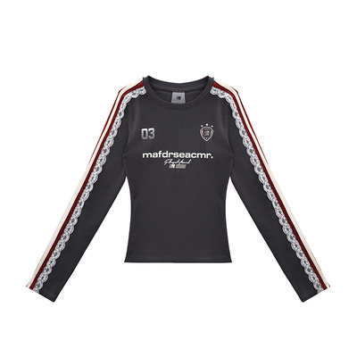 FDR官方店 撞色蕾丝辣妹运动长袖t恤女春季美式复古修身显瘦上衣