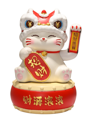 中式醒狮自动摇手招财猫摆件店铺前台发财装饰品新店开业实用礼物