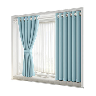 窗帘免打孔安装遮光遮光2025新款卧室飘窗短窗帘伸缩杆一整套客厅