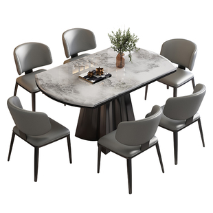 天然大理石可伸缩方圆俩用餐桌椅组合微晶石意式轻奢小户型可折叠