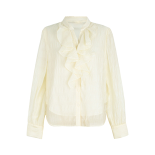 素芭浪漫荷叶边小V领衬衫女春季立体花纹时尚休闲优雅上衣SS0931