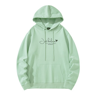 TEEK纯棉连帽男士卫衣清新薄荷曼波浅绿色秋季青少年带帽衫外套潮