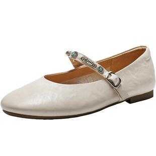 百丽复古羊皮玛丽珍鞋女2026春季新款软底一字带浅口单鞋子F1C1DA