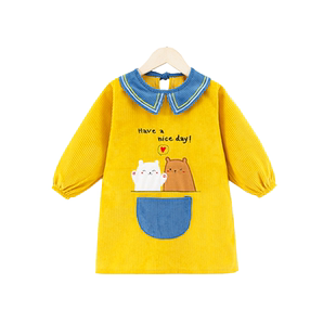 男女儿童长款过膝防水罩衣宝宝套羽绒服棉袄反穿护衣幼儿园吃饭衣