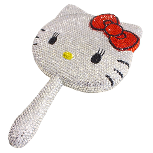 手工DIY粘钻贴钻便携化妆镜可爱卡通KT猫镜子手柄镜子手拿手抓镜