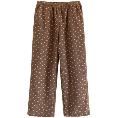 条纹法兰绒睡裤女长裤冬季加厚珊瑚绒保暖大码裤松家居裤子可外穿