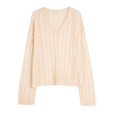 ELLE绵羊毛V领长袖针织衫
