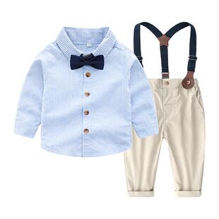 罗蒙男童宝宝马甲西装背带裤套装儿童礼服表演周岁花童西服英伦风