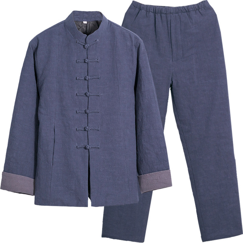 唐装男中老年棉袄套装爸爸居士服