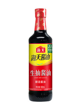 海天生抽酱油500ml/瓶酿制酱油凉菜炒菜火锅蘸食调味品家庭装家用
