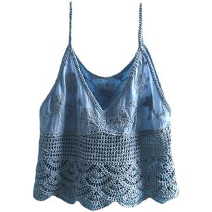 镂空吊带背心夏女针织钩花波西米亚渡假风百搭短甜辣妹风薄款上衣