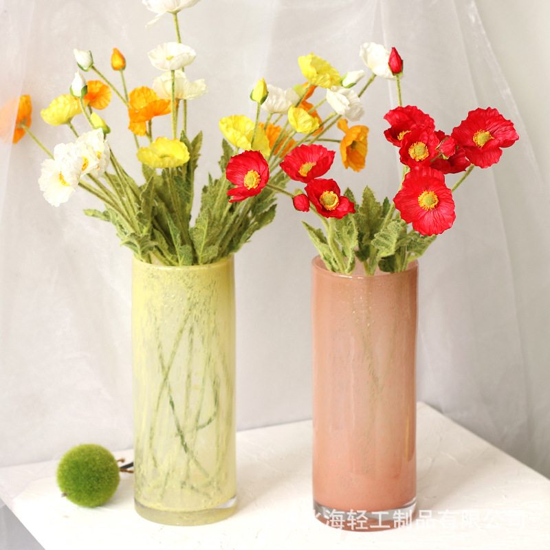 莫兰迪色玻璃花瓶摆件琉璃器现代人工外贸出口吹花创意制家居色料