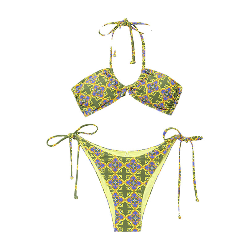 Limone新款分体泳衣女性感女款绿色欧美比基尼泡温泉绝美海岛泳装