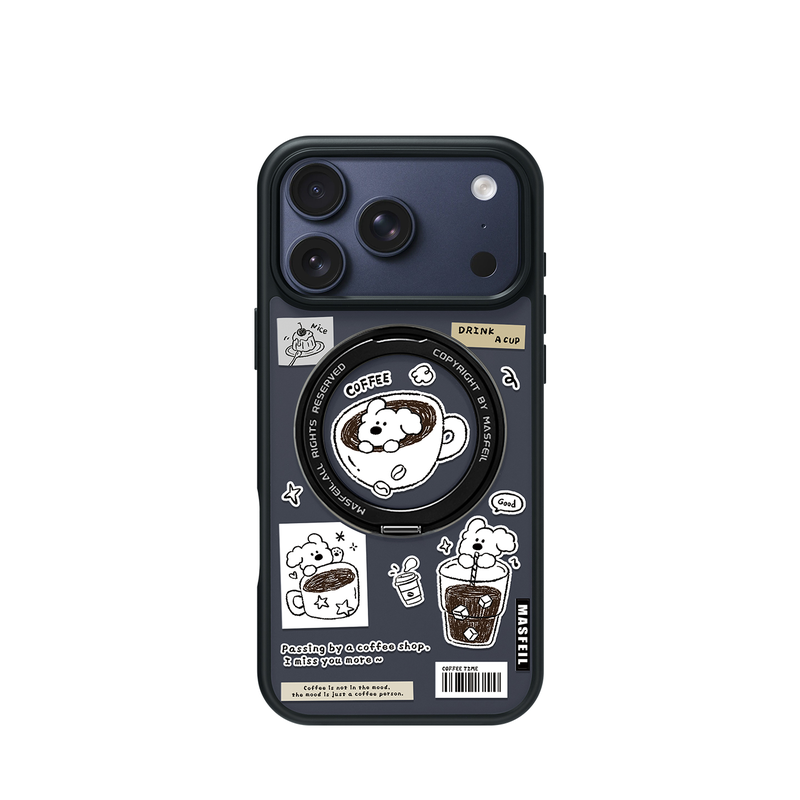 MASFEIL × 黑咖小狗适用苹果17promax手机壳iPhone16pro新款磁吸带支架ip15全包Fo5支点高级感17好看可爱女