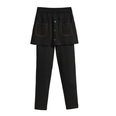 大码高腰假两件裙裤女休闲小脚裤