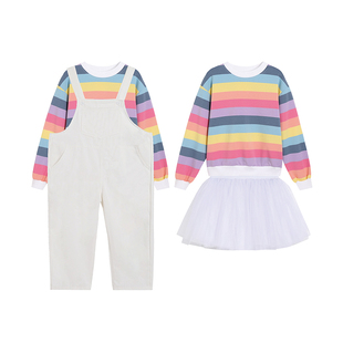 儿童彩虹卫衣背带裤秋季小学生运动会开幕入场服幼儿园元旦舞蹈服