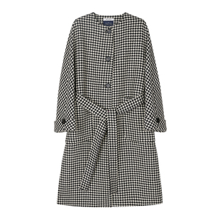 MRS Studios 意大利ANGELICO羊毛无领经典黑白千鸟格外套大衣