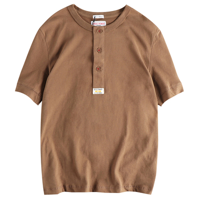 精梳棉简约硬汉风亨利领短袖T恤