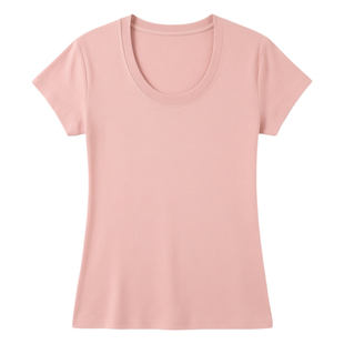 韩系粉色美式正肩U领修身短袖T恤女2026夏季新款独特绝美小上衣服