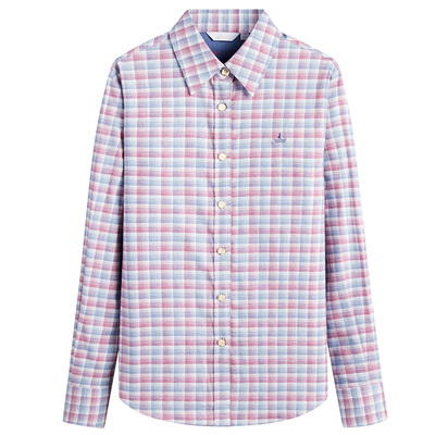 Navigare意大利小帆船精梳棉长袖衬衫女士春季新款通勤风格子上衣