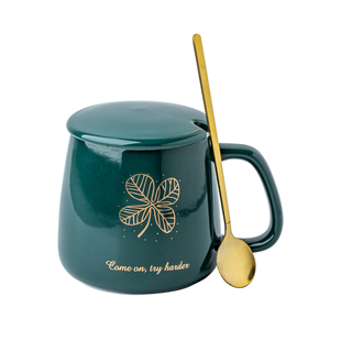 北欧轻奢马克杯带盖勺陶瓷杯子大容量水杯咖啡杯情侣杯办公室茶杯