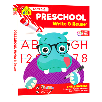 Preschool Write & Reuse Ages 3-5 School Zone 学龄前可擦写活动书 书写 字母 数字 益智活动 控笔能力 英文原版进口图书