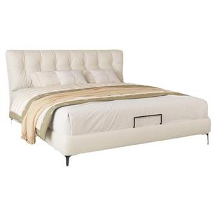 雅兰真皮床现代简约头层牛皮主卧室1米8双人床羽绒软包床 纤云