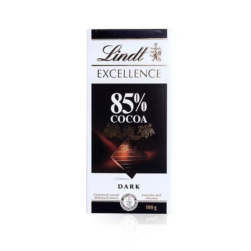 进口Lindt瑞士莲纯黑巧克力特醇排块85%90%99%100%健身考试黑巧