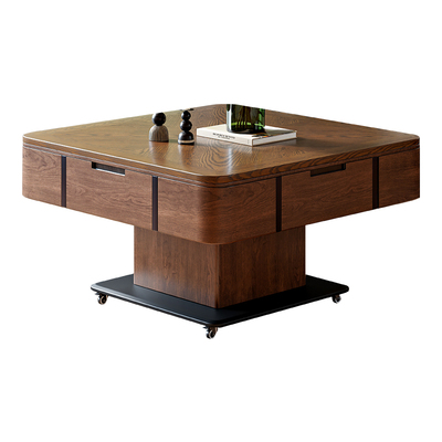 升降实木麻将机茶几餐桌装万向轮