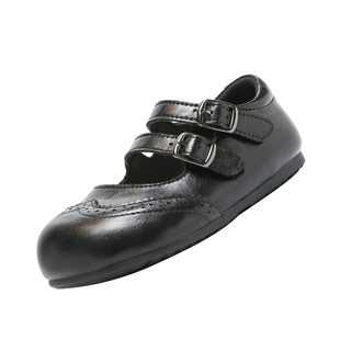 NIDZ复古风双排扣带玛丽珍小皮鞋2026春季布洛克儿童英伦风公主鞋