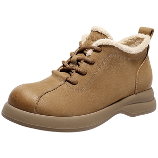 森达牛皮毛毛鞋女2026春新商场同款户外加绒棉鞋雪地靴XXA01AM6