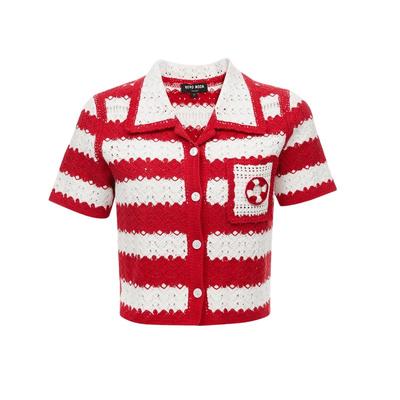 t区绫致VeroModa上衣女秋冬百搭甜美撞色条纹针织短袖时尚潮