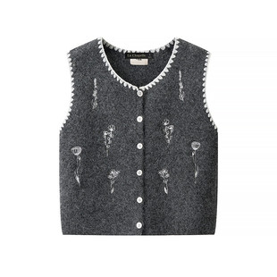 拉夏贝尔/La Chapelle花朵刺绣针织开衫马甲女秋气质减龄叠穿背心