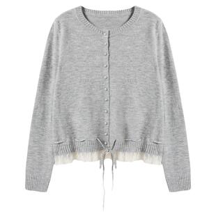 西町村屋简约韩系开衫女2025秋季新款蕾丝拼接短款上衣XHAC10306