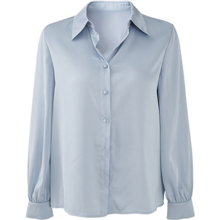 娅丽达高级感职业缎面衬衫女春秋新款女装翻领垂感显瘦气质白衬衣