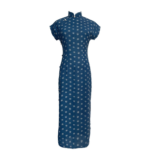 波曼新中式改良旗袍2025新款夏季蓝色民国风女文艺复古小连袖优雅