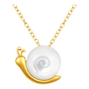 justgold镇金店贝母蜗牛黄金足金吊坠女简约气质时尚1507861Y