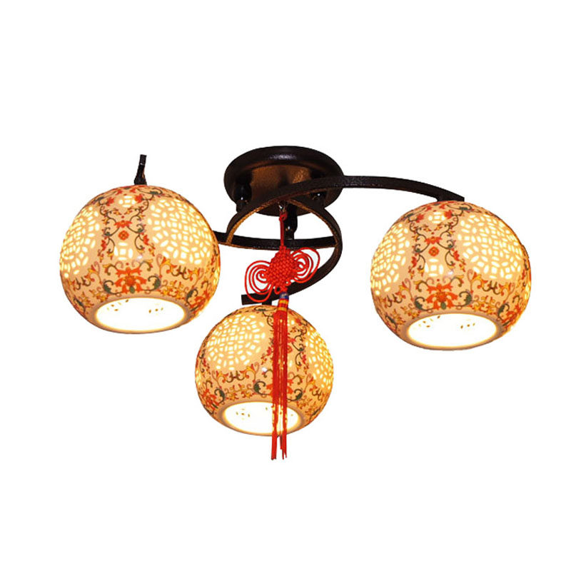 中式灯饰灯具陶瓷餐厅卧室书房吸顶灯具3头青花五彩特价包邮