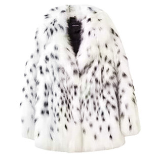 2025冬季新款山猫豹纹仿狐狸毛皮草外套女中长款时尚宽松毛毛大衣
