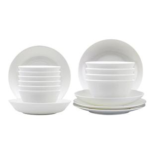 隆达骨瓷高端餐具套装纯白高脚十个碗十个盘套装全白陶瓷碗 盘子