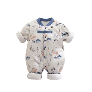 新生儿国风秋冬季宝宝衣服哈衣120g夹棉无骨爬爬服棉衣婴儿连体衣