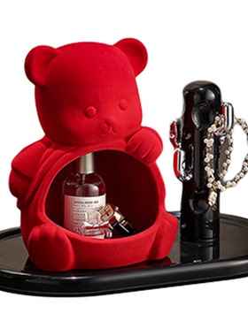 新年红色陶瓷小熊摆件家用喜庆玄关化妆桌书柜收纳置物架礼物装饰