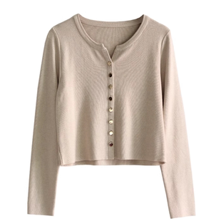 女士针织开衫春秋款外穿时尚洋气V领纯色修身短款百搭毛衣小外套