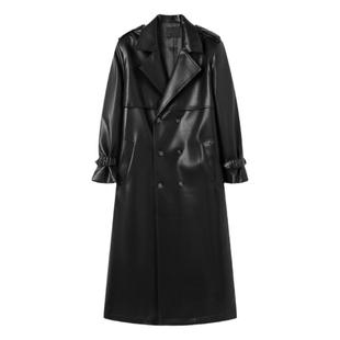 白口阳【这个杀手不太冷】黑色哥特风韩系穿搭中长款皮大衣外套男