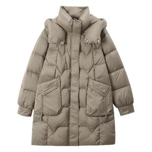 鸭鸭妈妈装羽绒服女2025秋冬新品中长款中老年加厚连帽保暖外套J