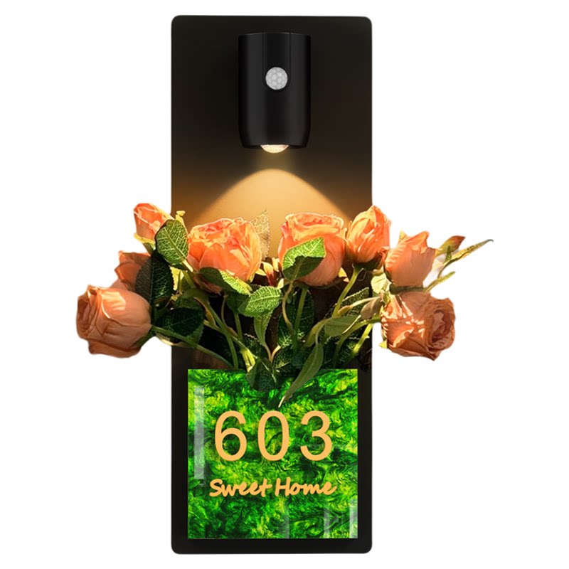 高级感轻奢创意发光插花门牌定制
