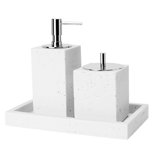 DecoTalk侘寂风砂岩白洞石浴室洗漱套装香薰洗手液瓶纸巾盒托盘