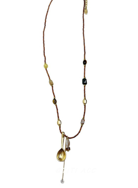 复古文艺风金色小汤勺项链女配饰时尚百搭亚克力串珠长款毛衣链潮